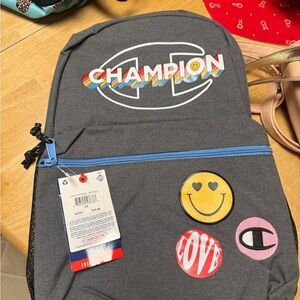 Champion Charcoal Backpack with Colorful Patches